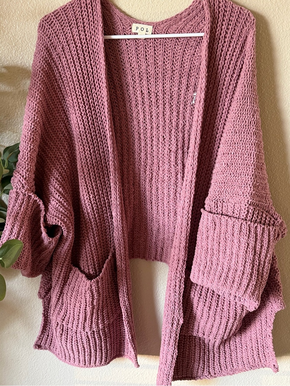 POL Relaxed Open-Front Cardigan Sweater - Dusty Rose Mauve